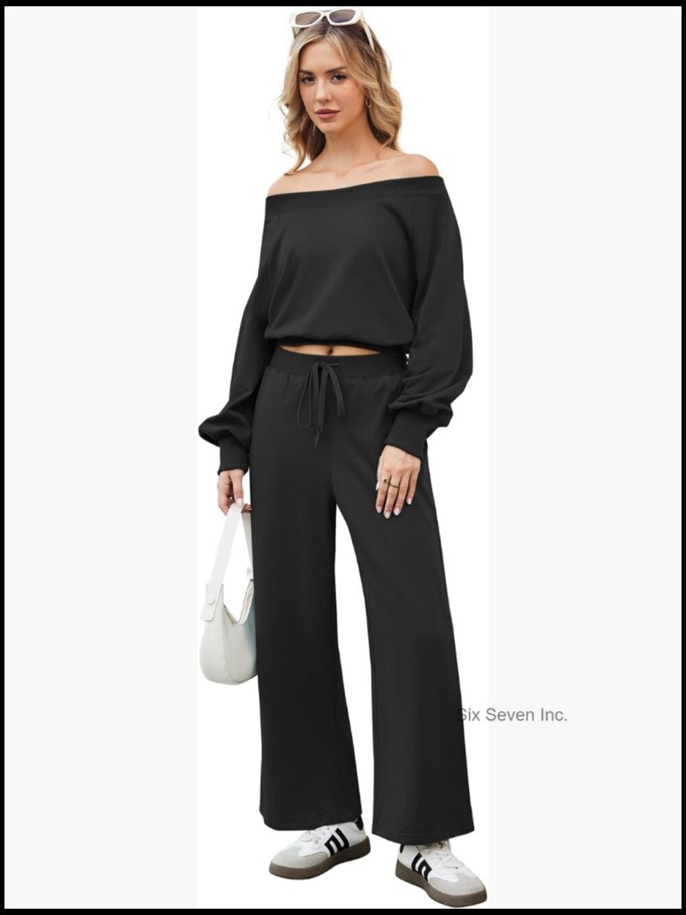 Off Shoulder Sweatshirt & Wide Leg Sweatpant Lounge Set